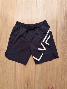 Men's Live Fit Athletic Shorts with Bold Side Logo - Black